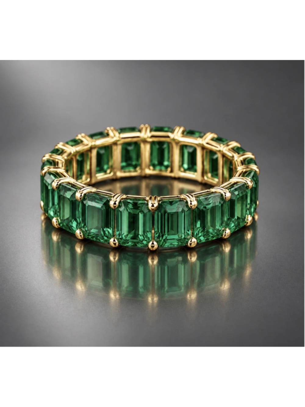 KURT GEIGER LONDON GOLD TONE SQUARE CUT CRYSTAL ETERNITY RING IN EMERALD GREEN 7